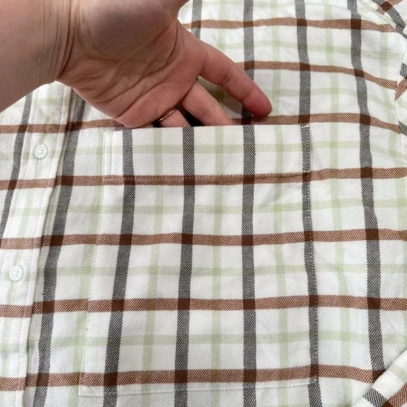 Everlane Oversized Plaid Flannel Shirt Cream Brown Sage Green Women's Size XS - Picture 5 of 12